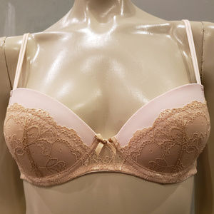 BLUSH Champagne Lace over Pink Pushup Bra - 34B